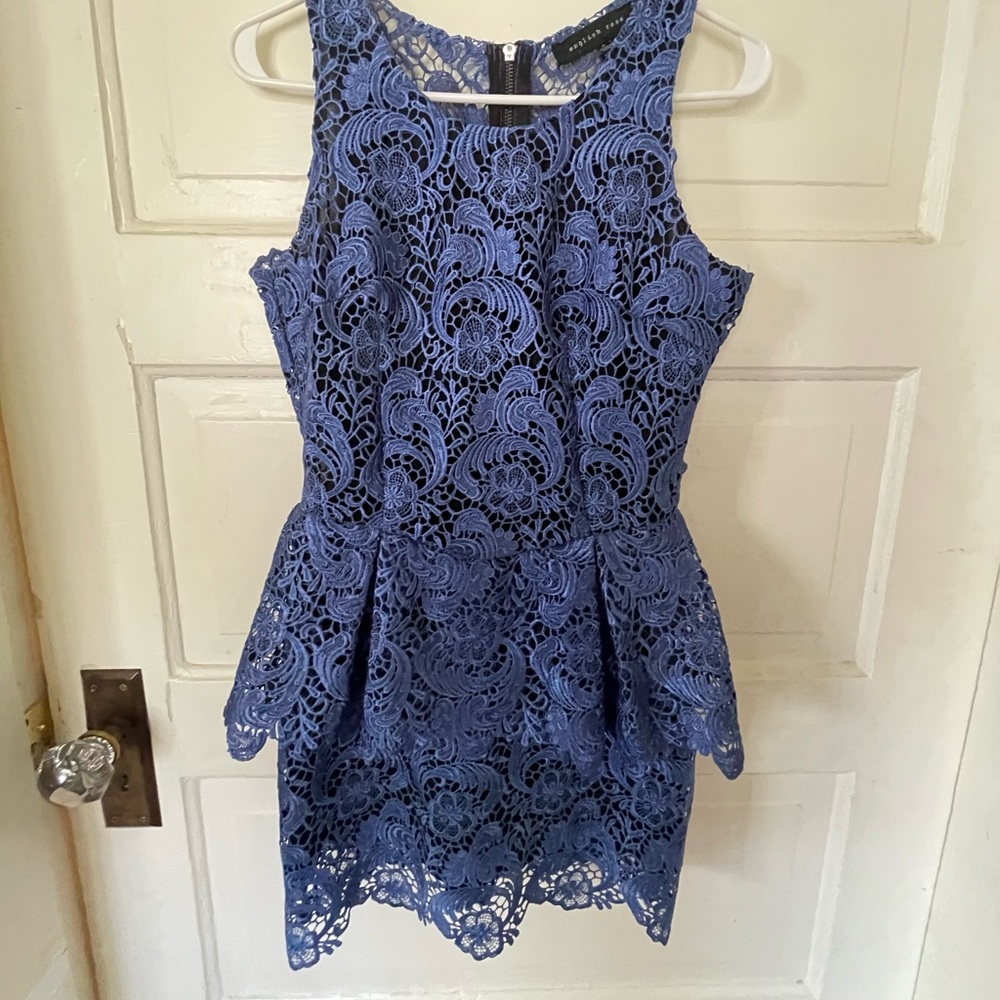 English Rose blue lace peplum dress size S